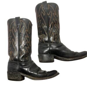 Vintage Neolite Leather Cowboy Boots in Black Brown Embroidered Details Womens 8